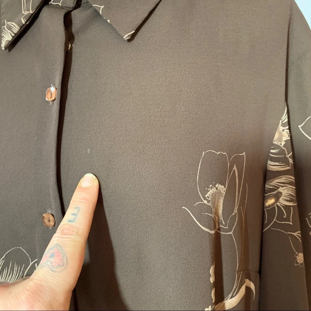 Vintage 1970's Brown Floral Blouse - Picture 10 of 12